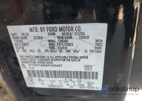 2006 Ford F-150 Fx4/Lariat/Xl/Xlt из США, поврежденный, VIN 1FTRX14566FA00427